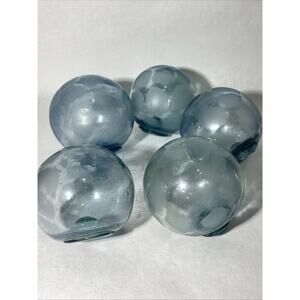 5pc Vintage Japanese Blue Glass Fishing Floats Orbs Nautical Ocean Decor 3”